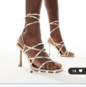 ASOS DESIGN Native strappy heeled sandals in gold size US 6